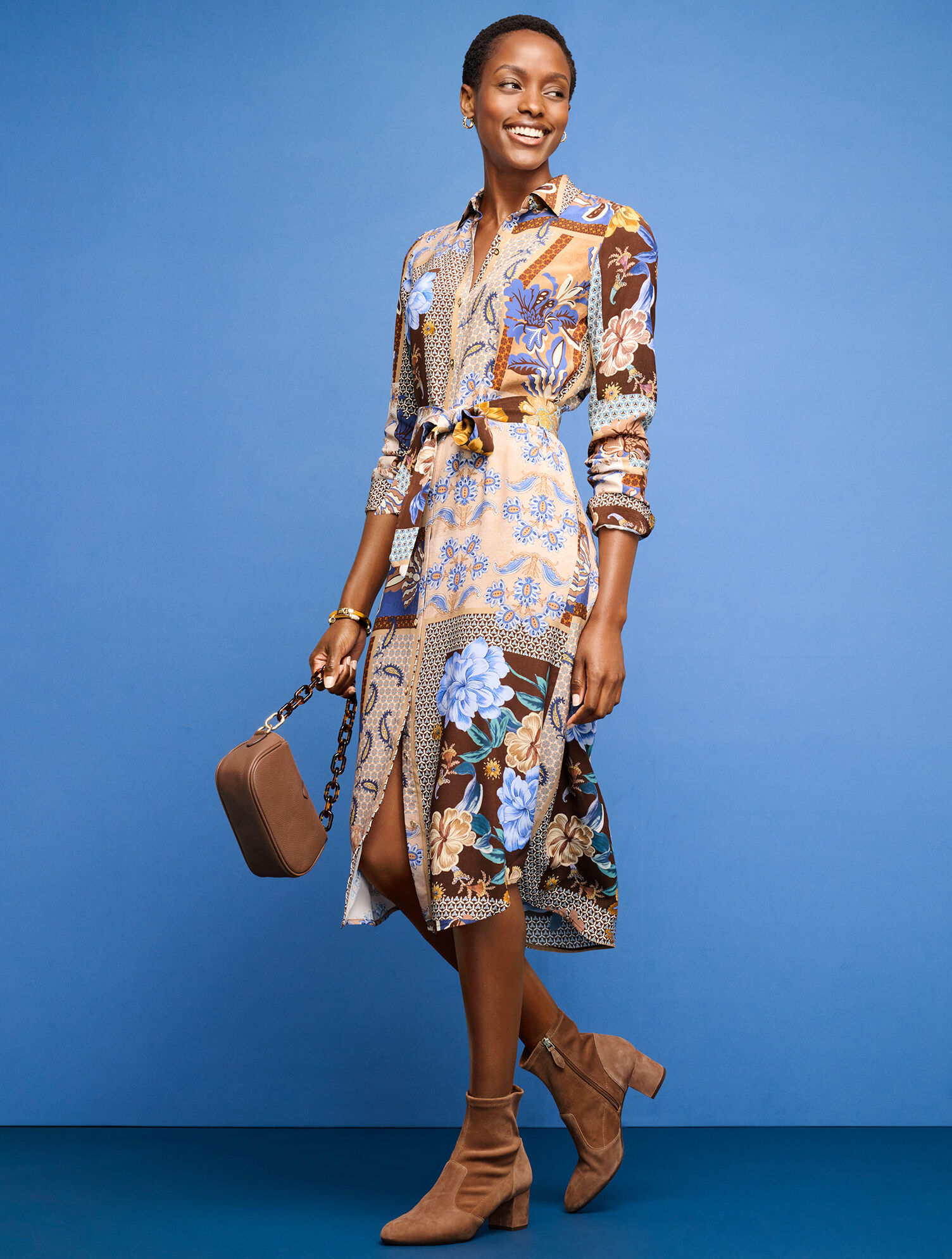 Tie Waist Shirtdress - Floral Geo Patchwork | Talbots Tie Waist Shirtdress - Floral Geo Patchwork | Talbots