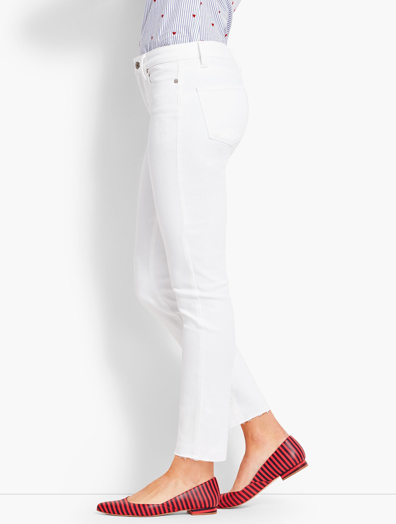 Patched Denim Slim Ankle - White