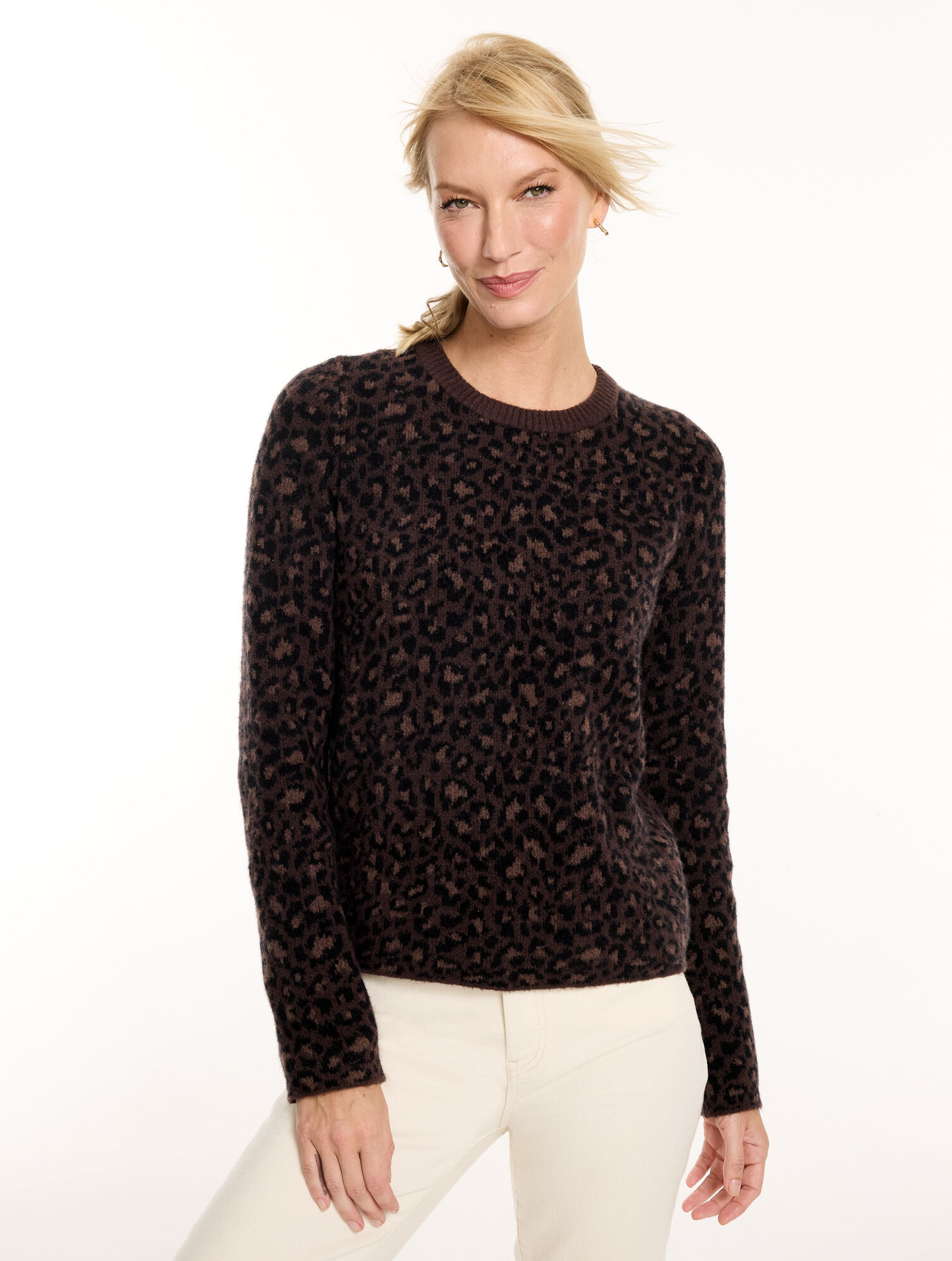 Jacquard Crewneck Sweater - Cozy Leopard