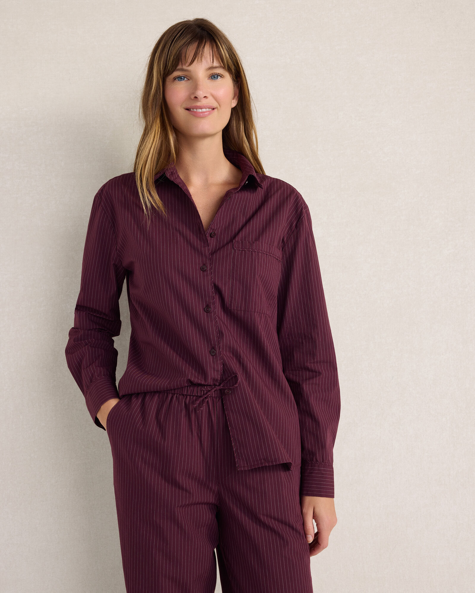 Organic Cotton Poplin Pinstripe Pajama Shirt