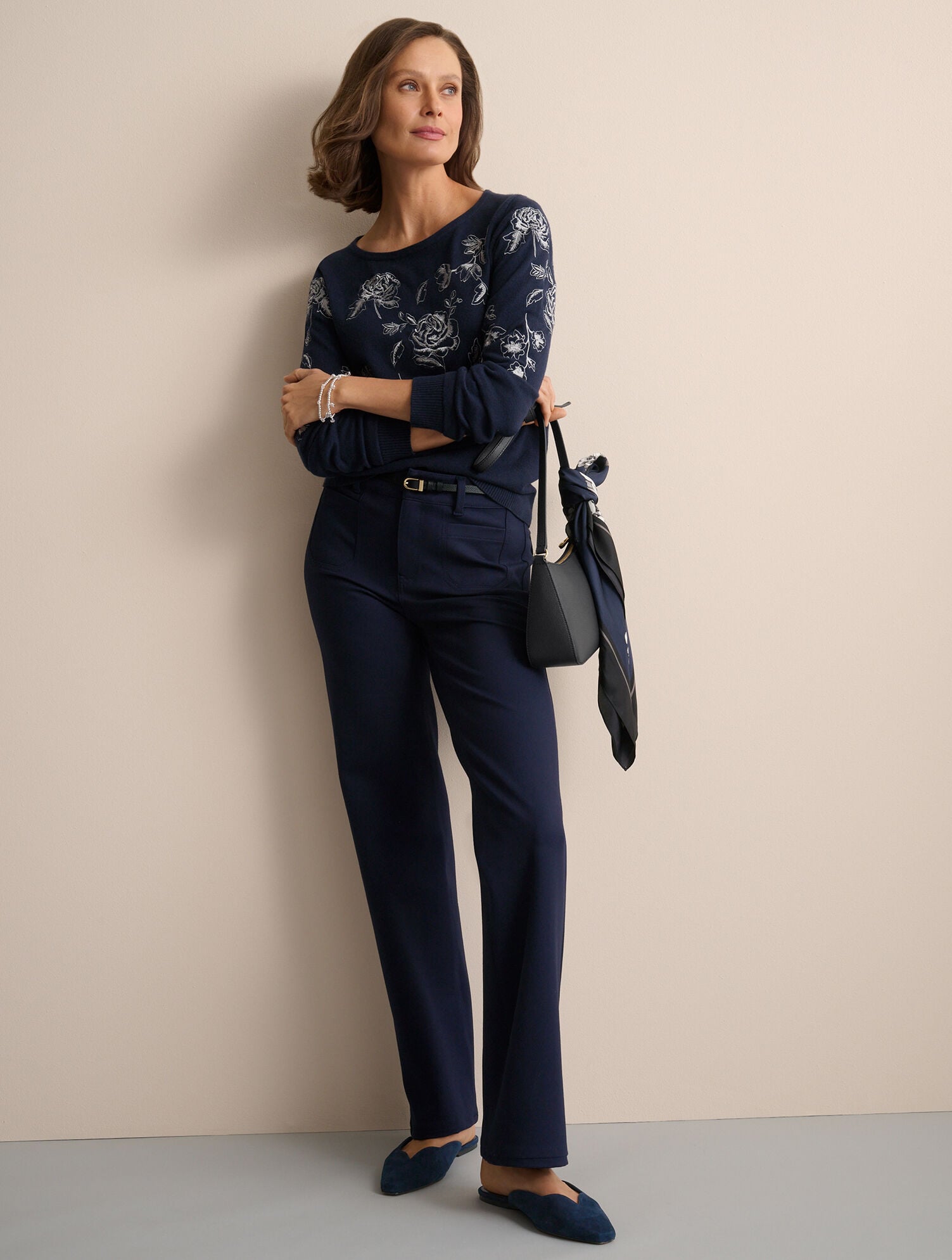 Embroidered Boatneck Pullover - Metallic Roses - thumbnail 4