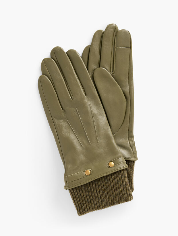 Knit Trim Leather Gloves