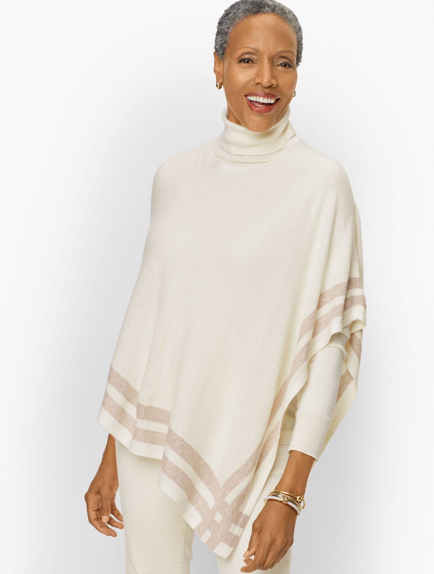 Border Stripe Asymmetrical Poncho