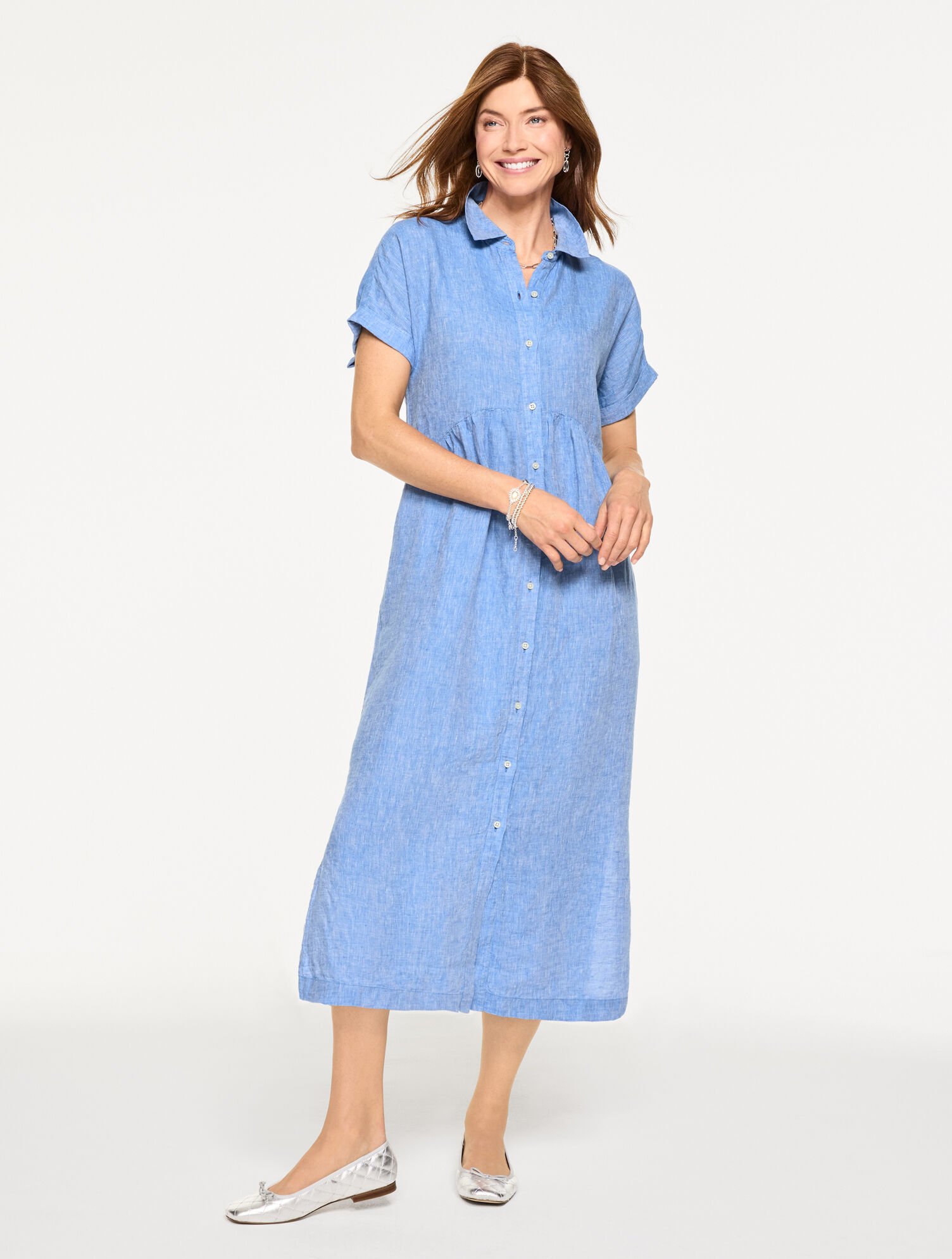 Linen Drop Waist Shirtdress