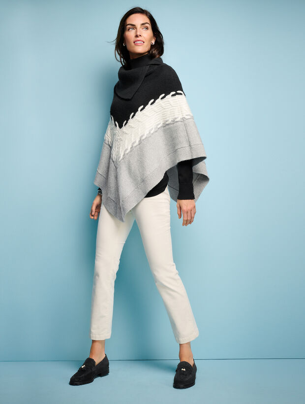 Colorblock Cable Knit Poncho