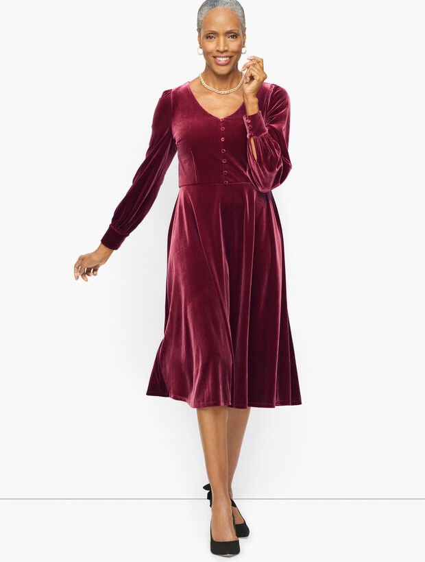 Billow Sleeve Velour Fit &amp; Flare Dress