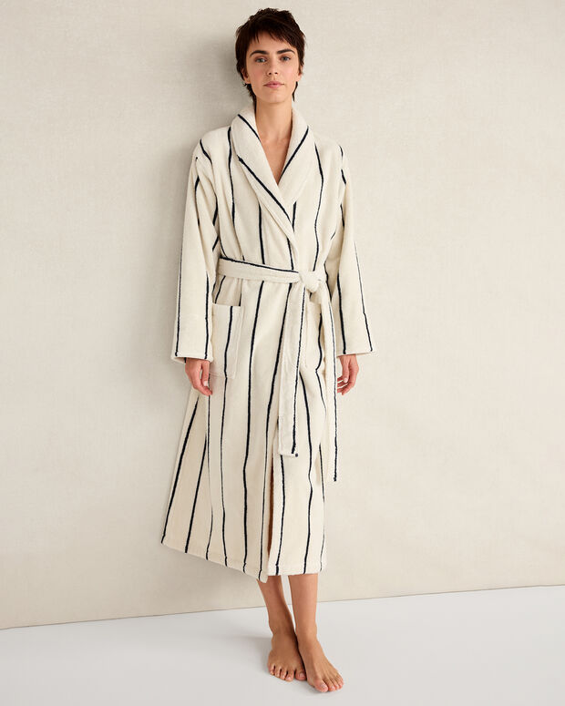 Talbots Plush Terry Striped Robe + Tote Set