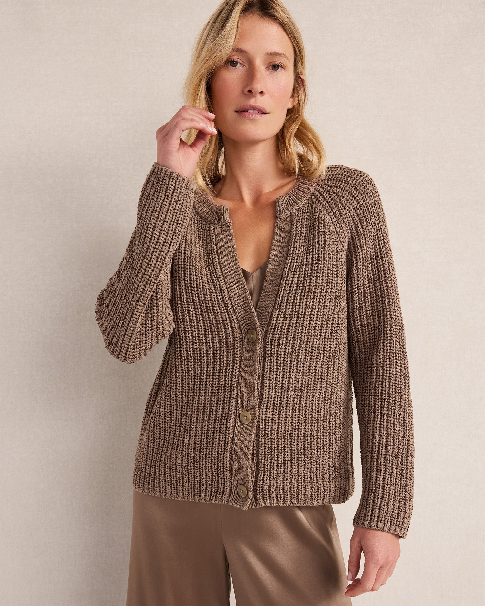 Cotton Tape Yarn V-Neck Cardigan