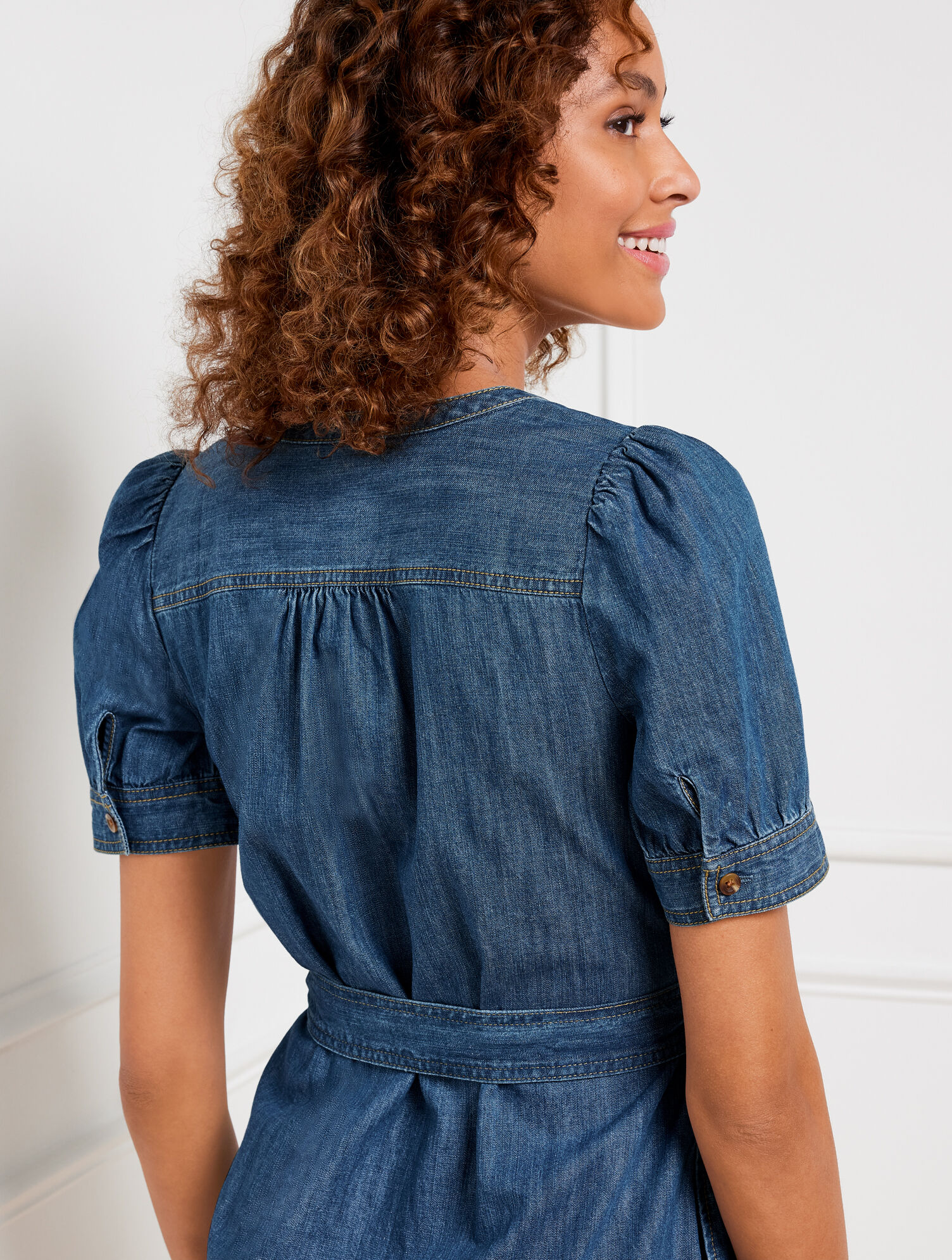 Puff Sleeve Denim Shirtdress