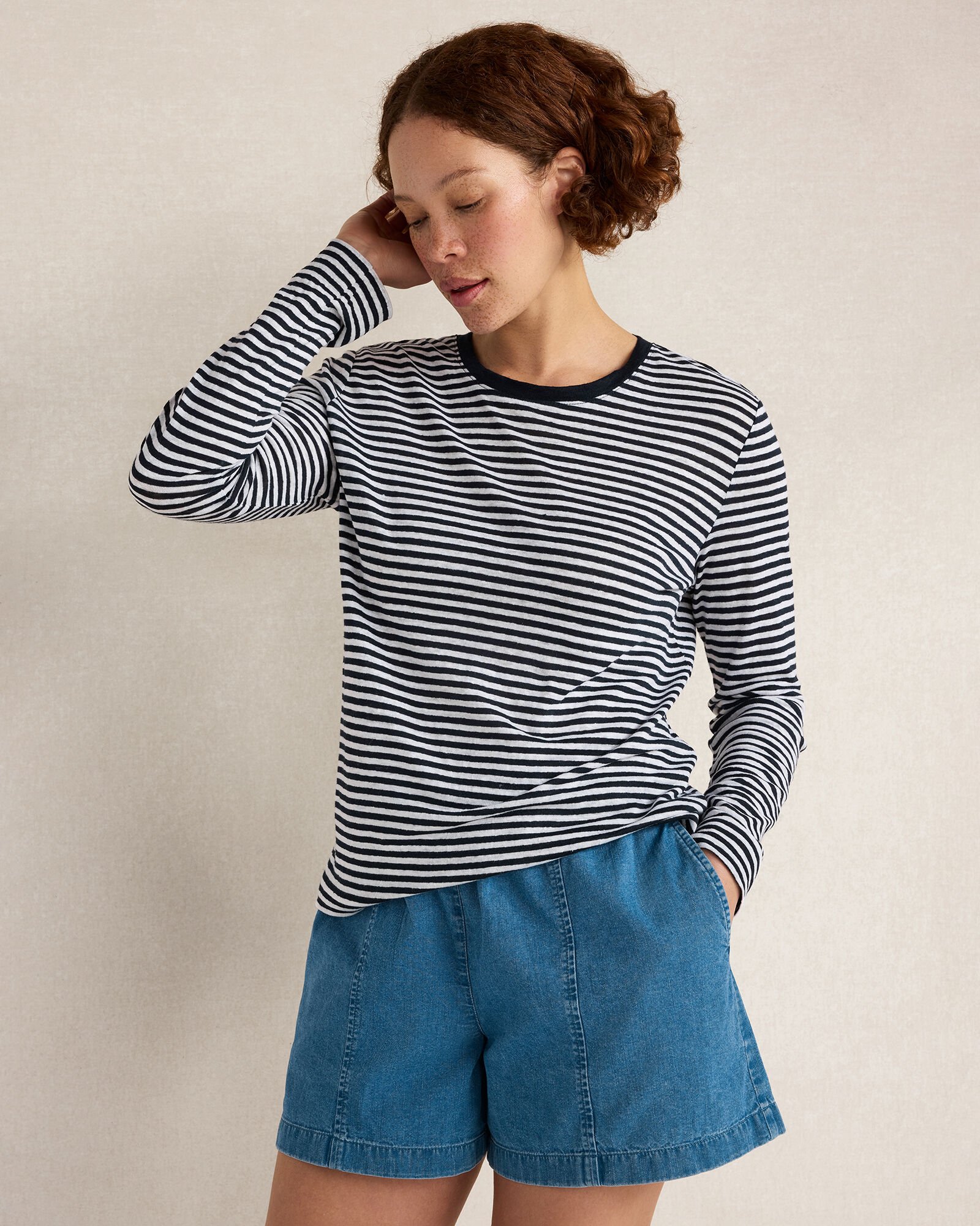 Linen Striped Long Sleeve Tee
