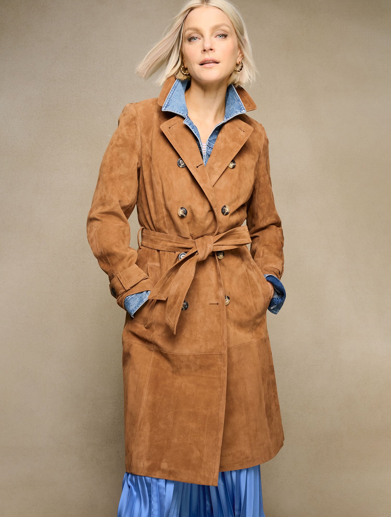 【eL】Suede Single Coat Suede Trench Coat | Talbots