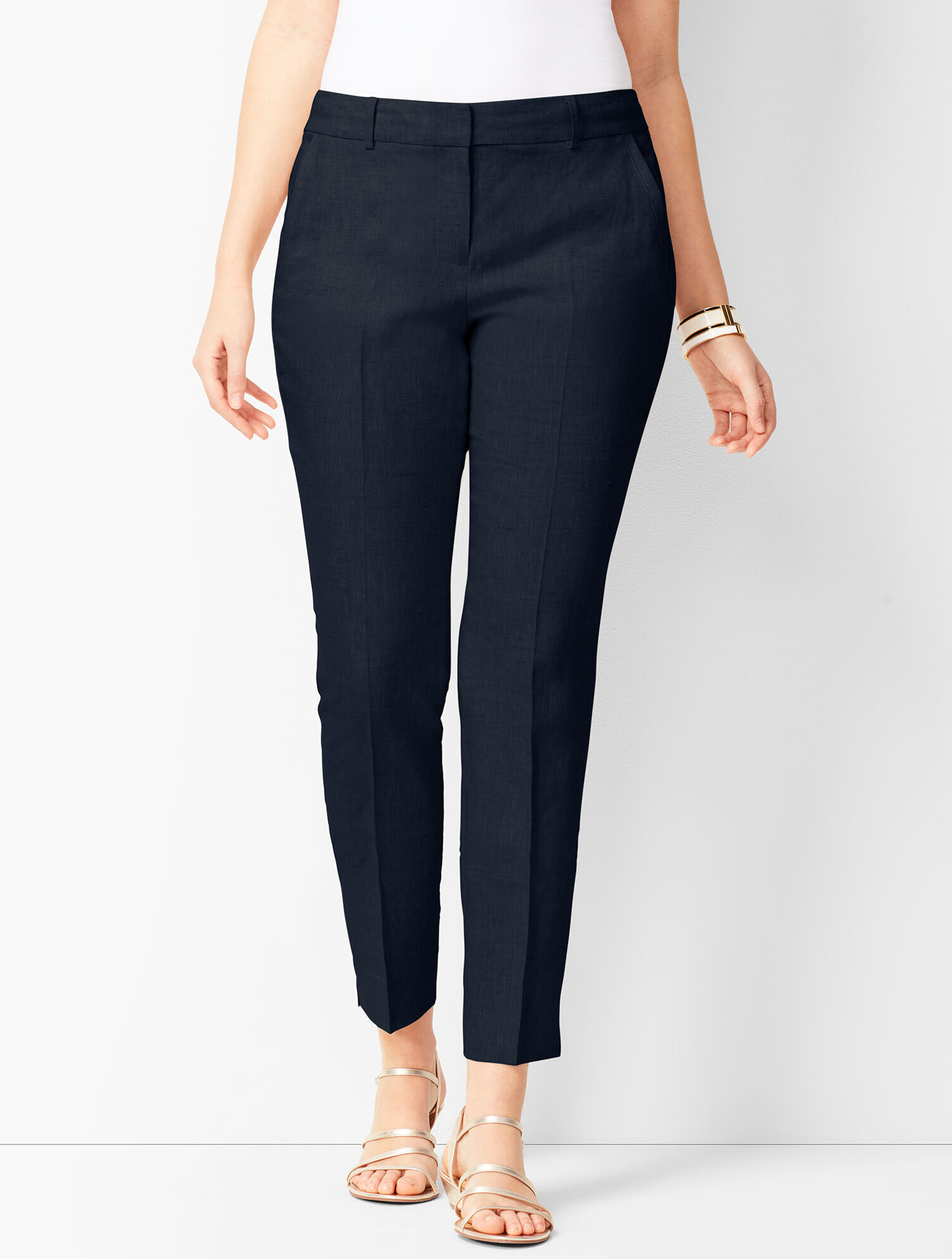 Linen Slim Ankle Pants - Curvy Fit - Solid