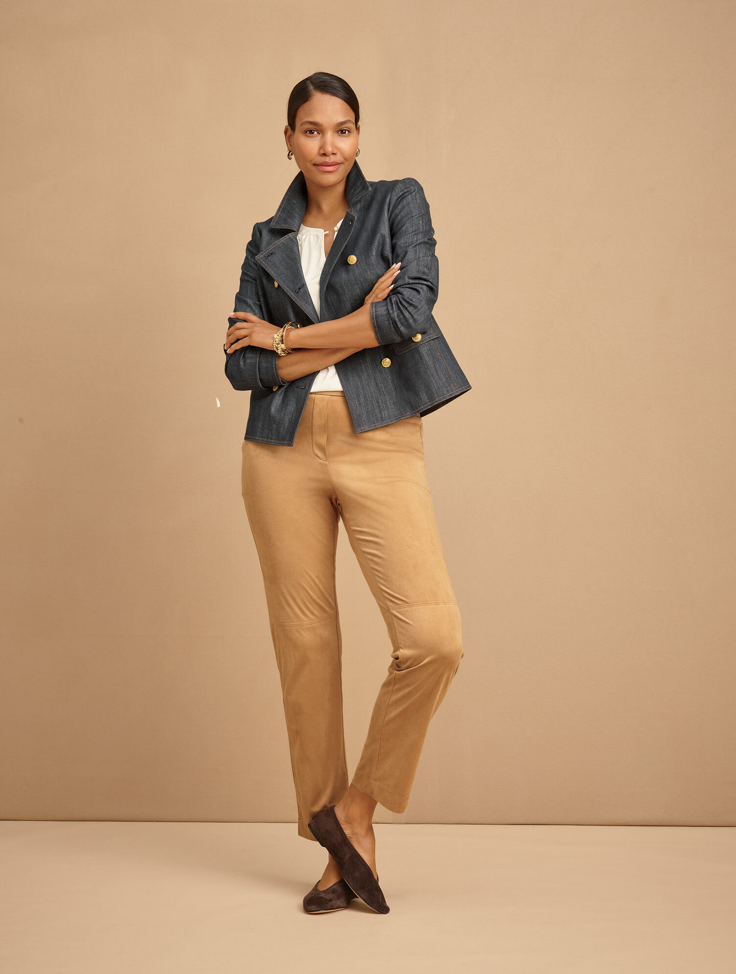 Faux Suede Tapered Ankle Pull-On Pants