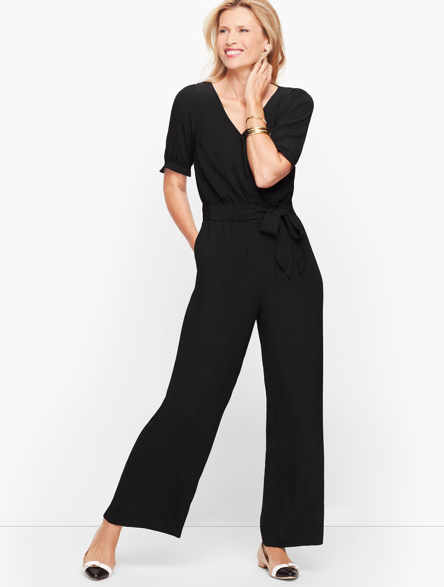 V-Neck Jumpsuit - Solid