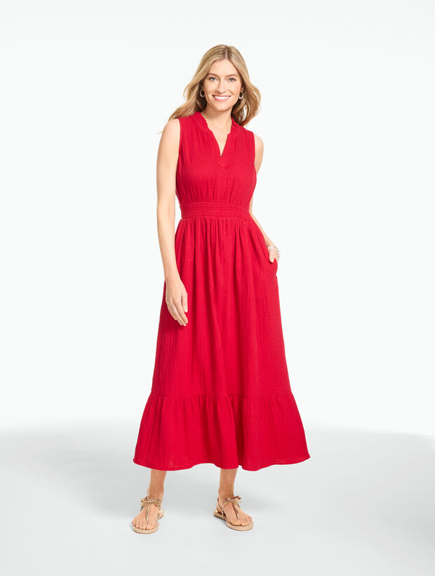 Sleeveless Smocked Waist Gauze Dress