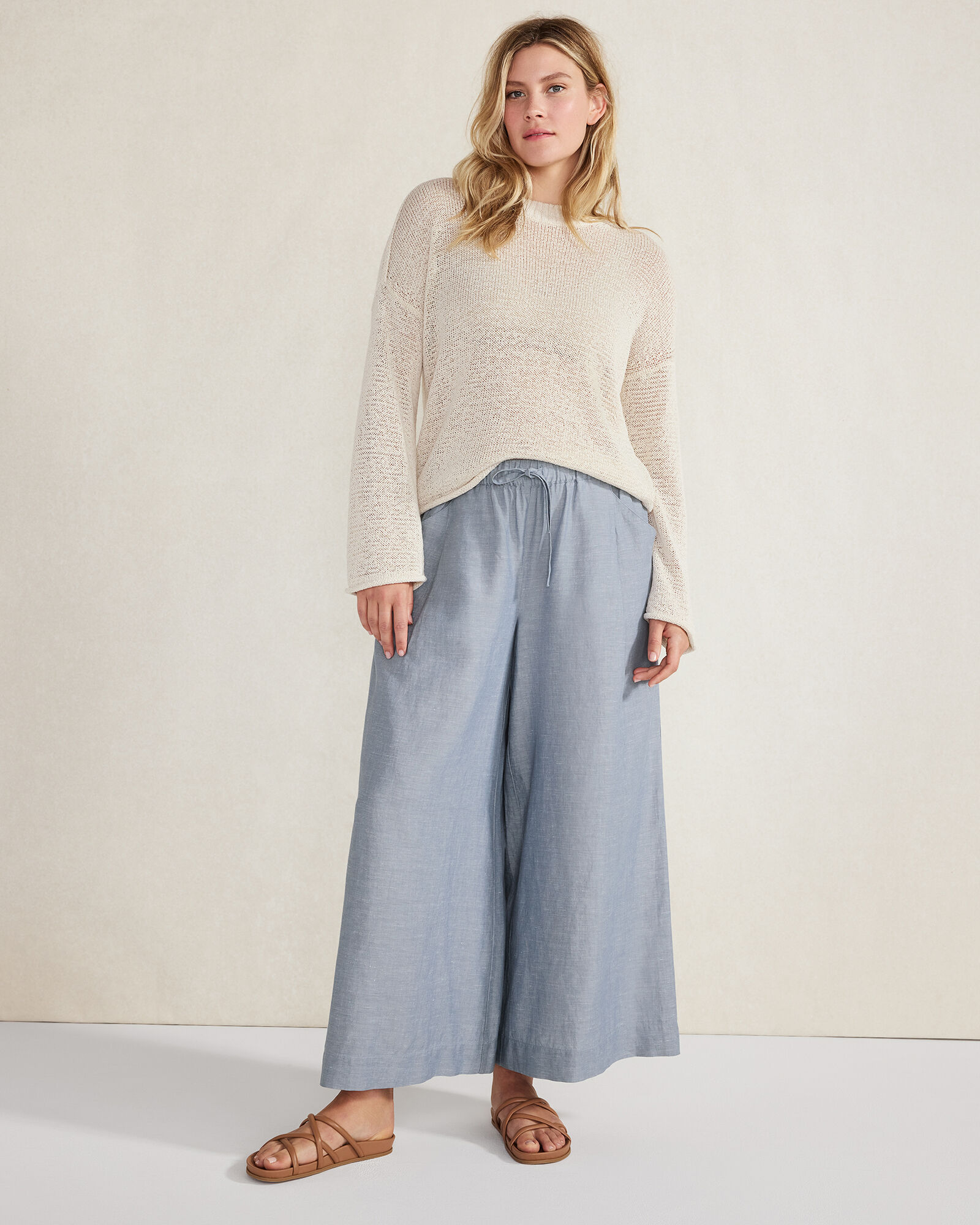 Organic Cotton Linen Tape Yarn Crewneck Sweater