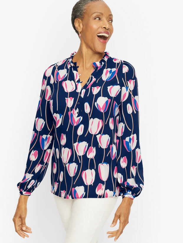 Talbots Ruffle Top Ruffle Trim Popover - Tulips | Talbots
