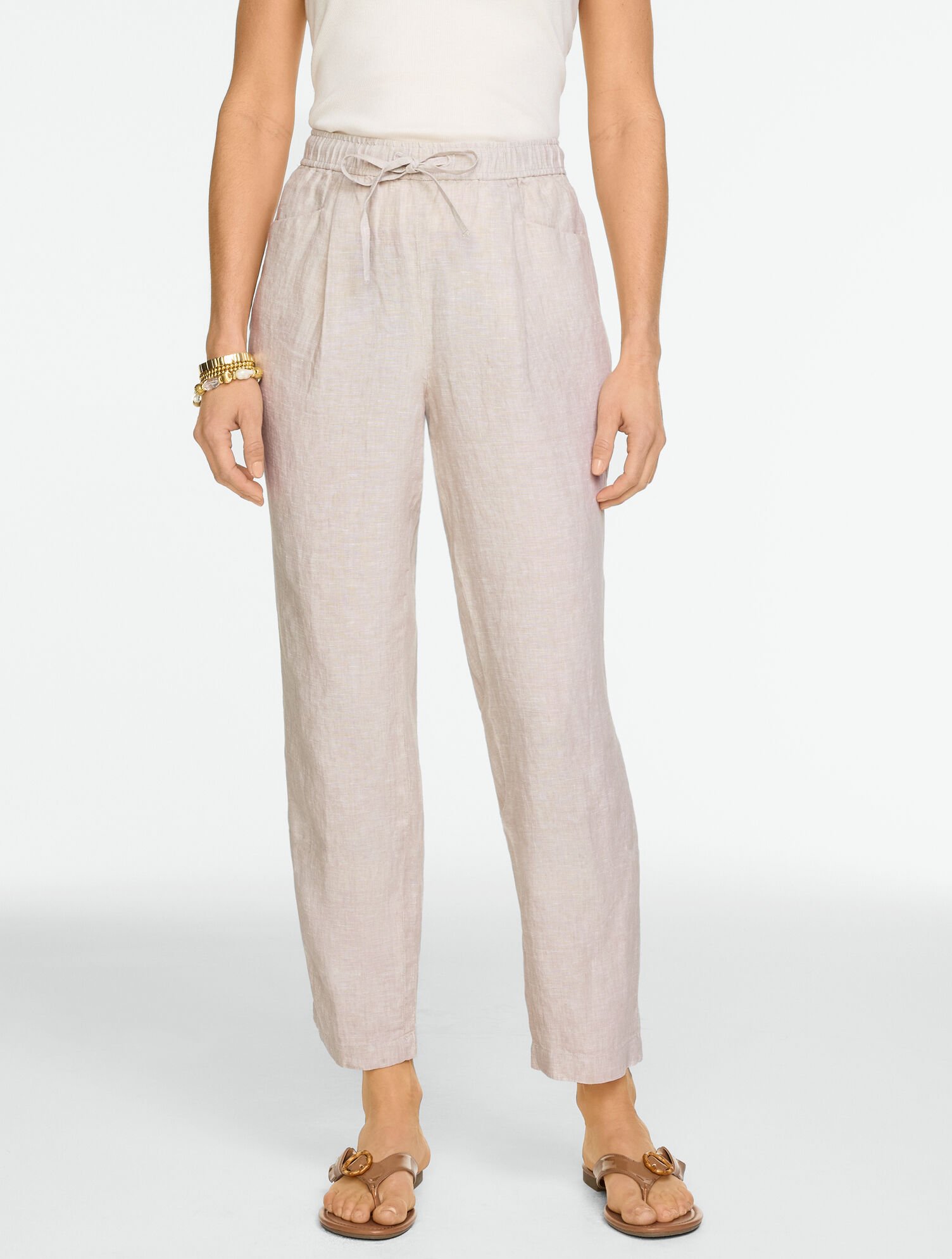 Washed Linen Tapered Ankle Pull-On Pants