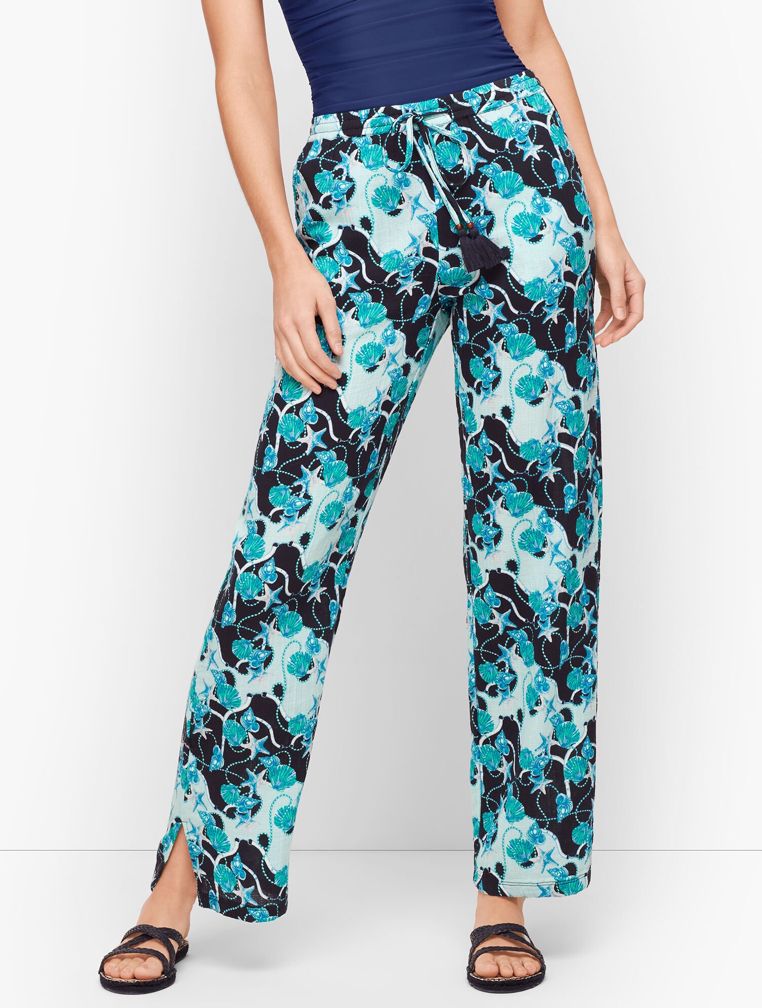 Crinkle Cotton Beach Pants Shells & Pearls Talbots