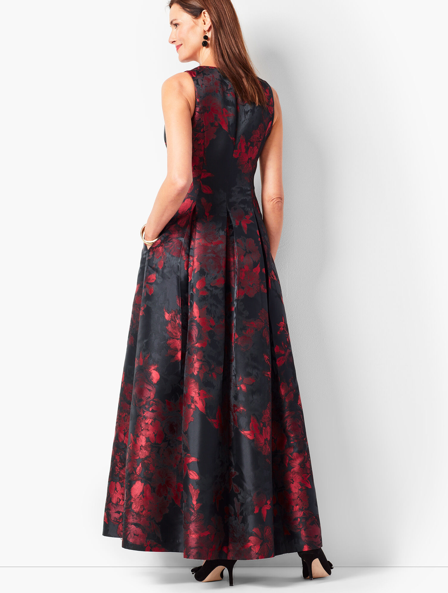 fitted lace wedding dress Red Floral Jacquard Maxi Dress