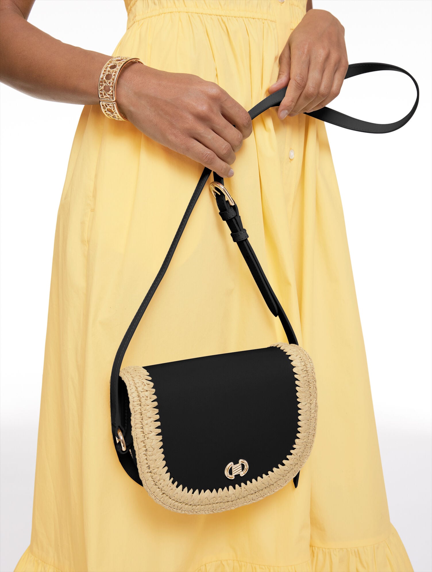 Rory Vachetta Straw Crossbody Bag