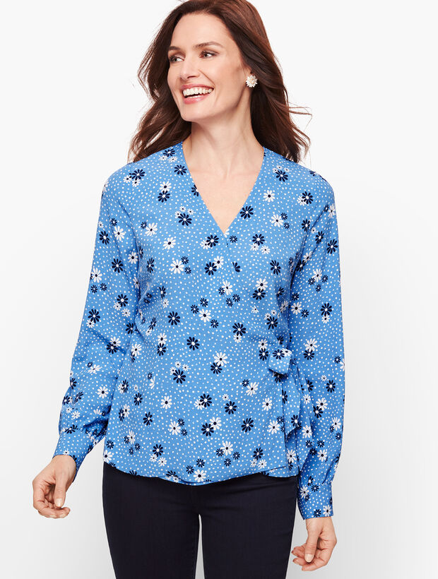 Poet Sleeve Wrap Top - Flowers &amp; Dots