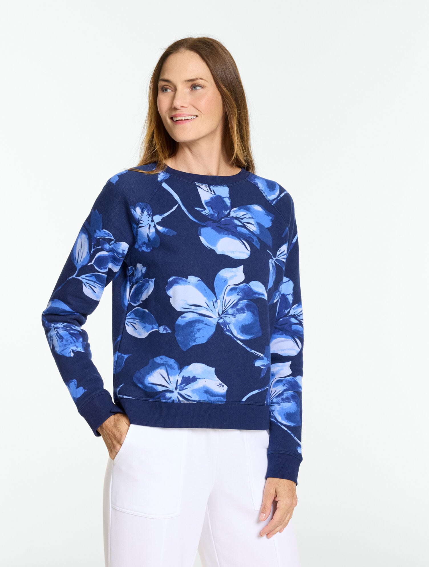 Cozy Fleece Raglan Pullover - Brushed Floral
