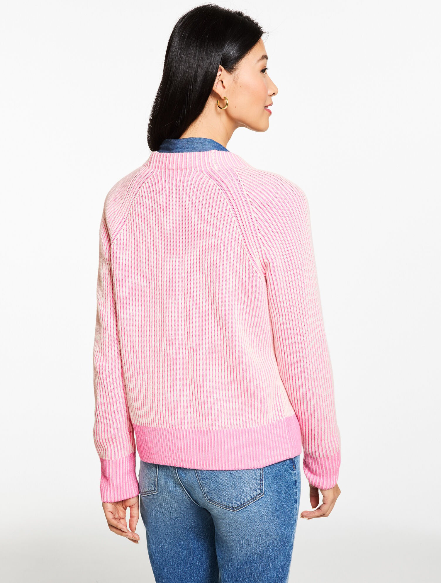 Shaker Stitch Crewneck Cardigan