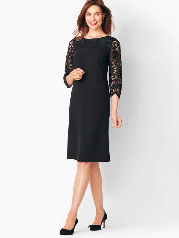 Crepe &amp; Lace Shift Dress