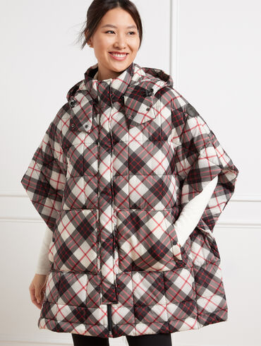 Hooded Quilted Poncho - Chilly Plaid