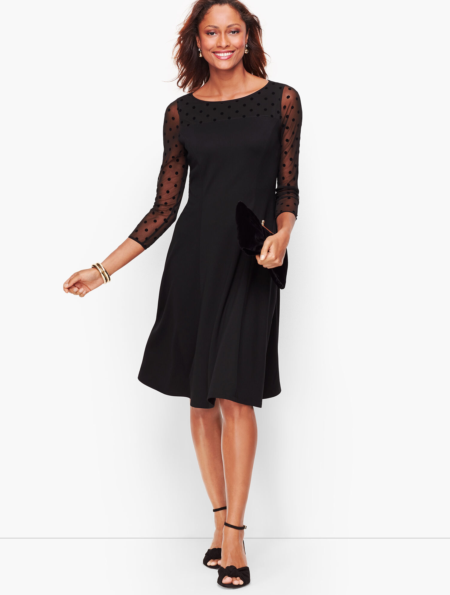 Dot Mesh Ponte Fit Flare Dress Talbots