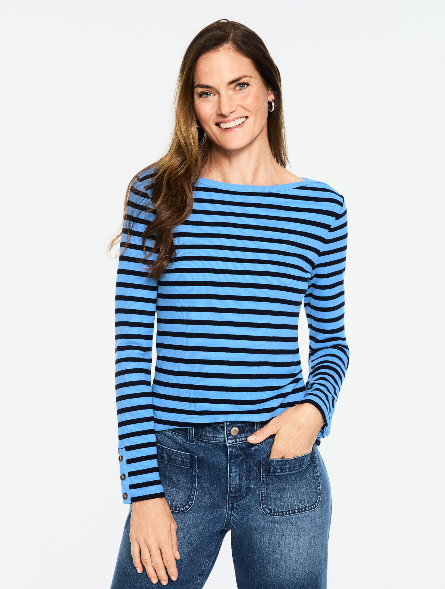 Ribbed Bateau Neck Tee - Aurora Stripe