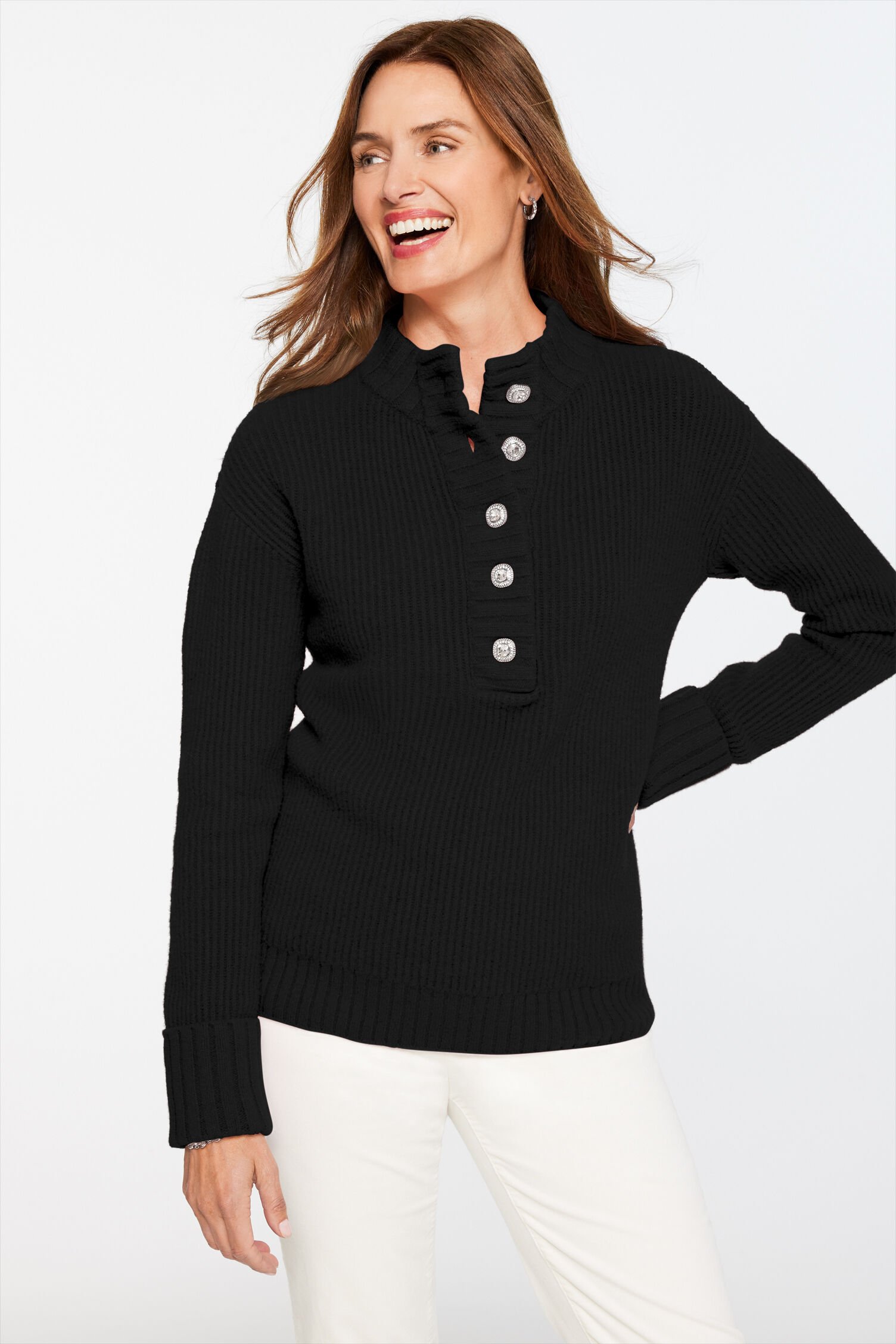 Jewel Button Henley Sweater