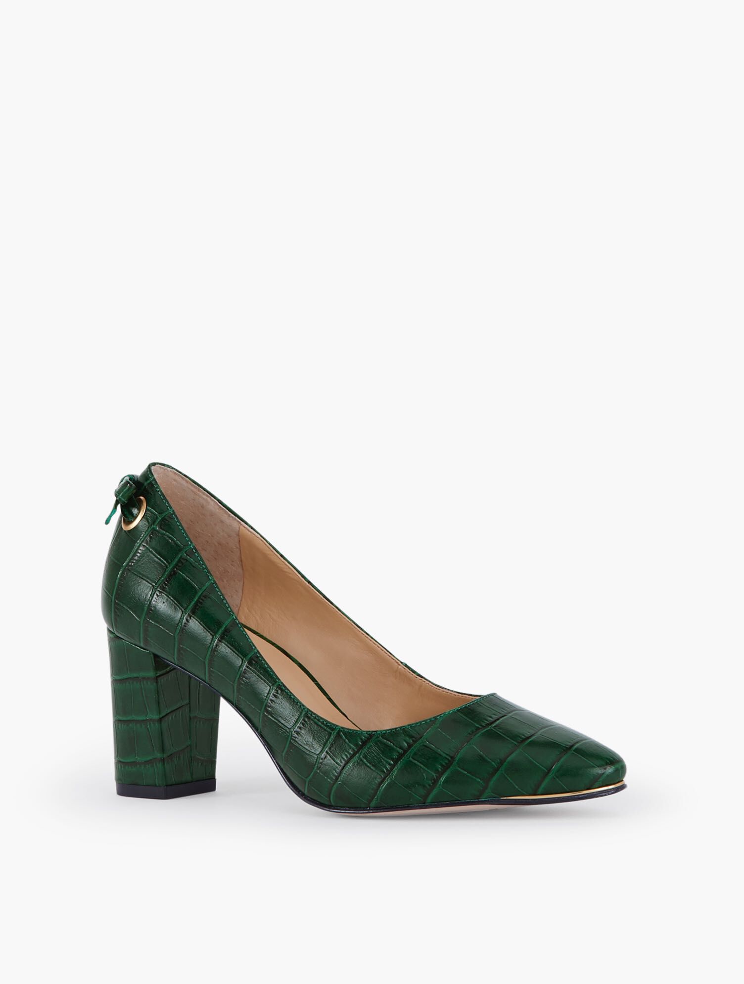 Kelsey Tie Detail Block Heel Pumps - Embossed Croc