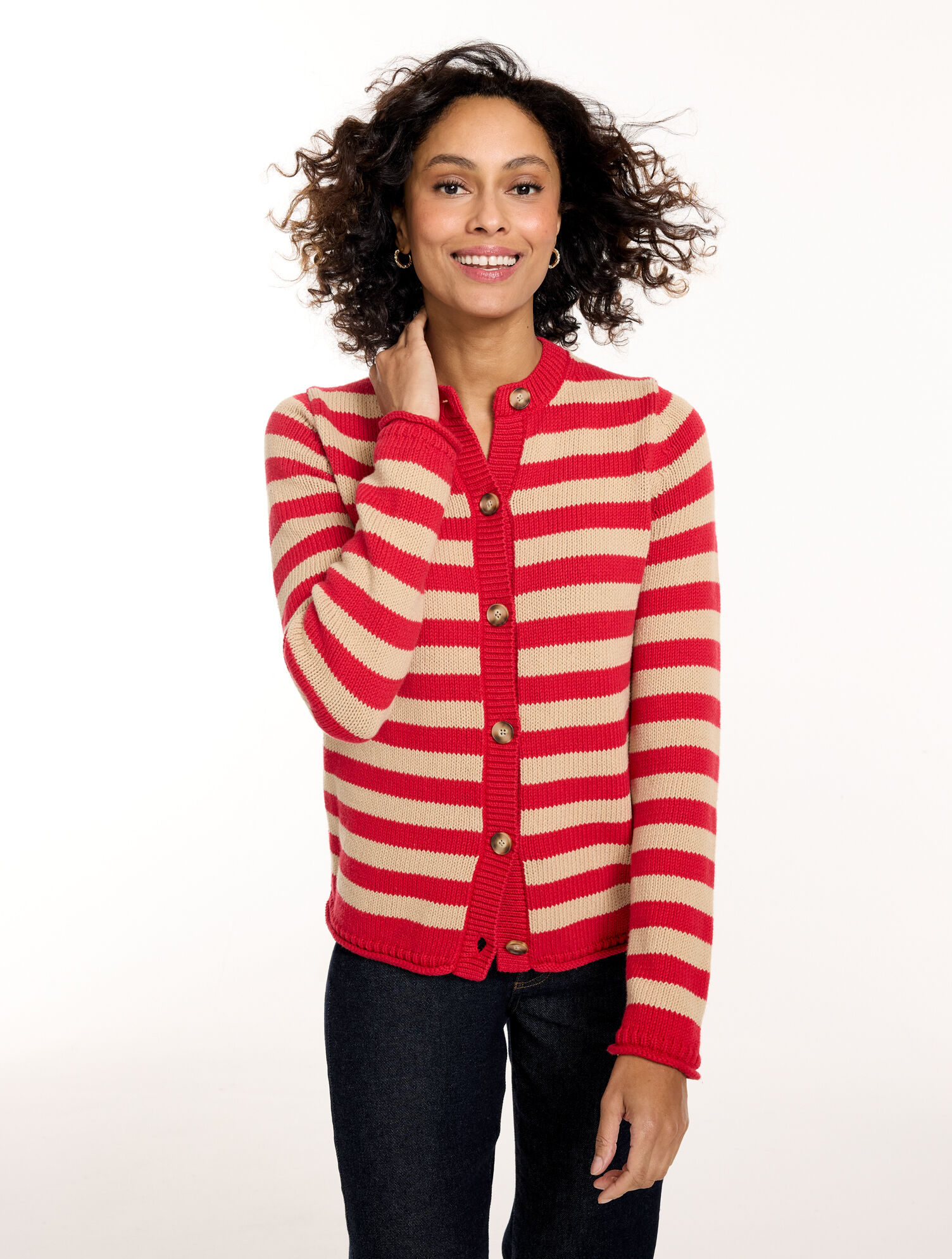 Roll Edge Cardigan - Stripe