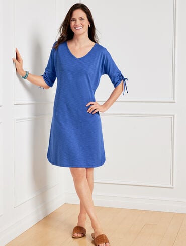 Ruched Sleeve Shift Dress