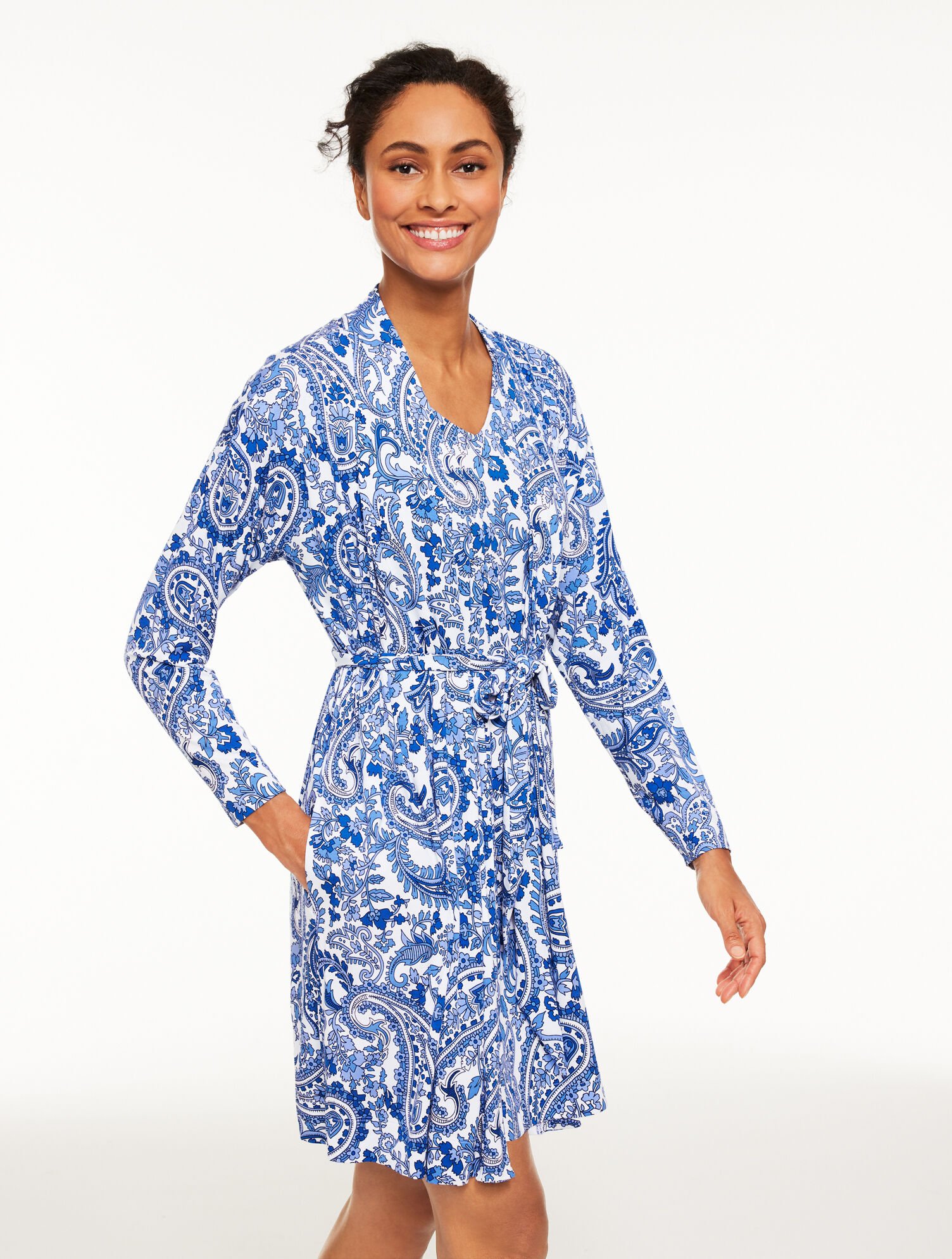 Talbots x Soma Cool Nights Short Robe - Allyah Paisley