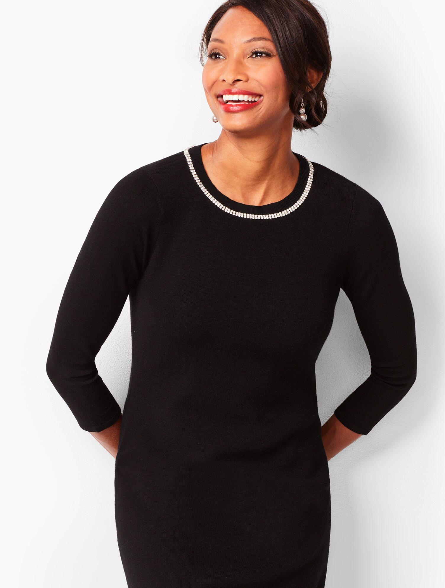 Diamant&eacute;-Trim Sweater Sheath Dress 