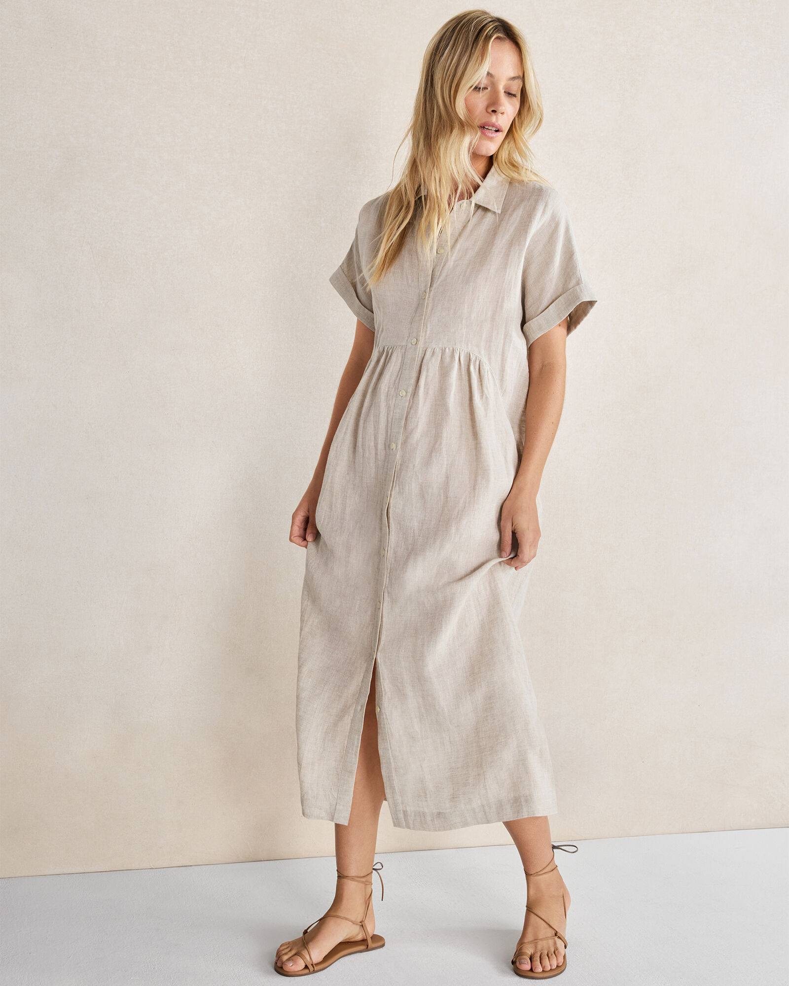 chinese dress ladies Button Front Linen Dress Sierra for Traveling ❤️ menique main image 1
