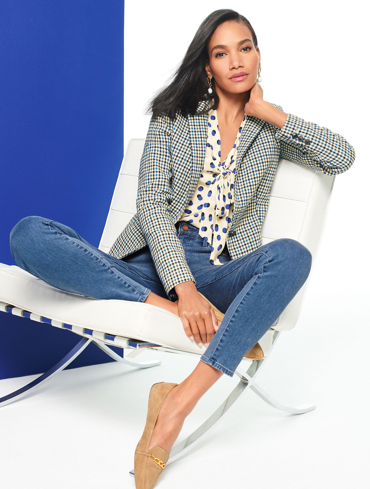 Plaid Single Button Blazer