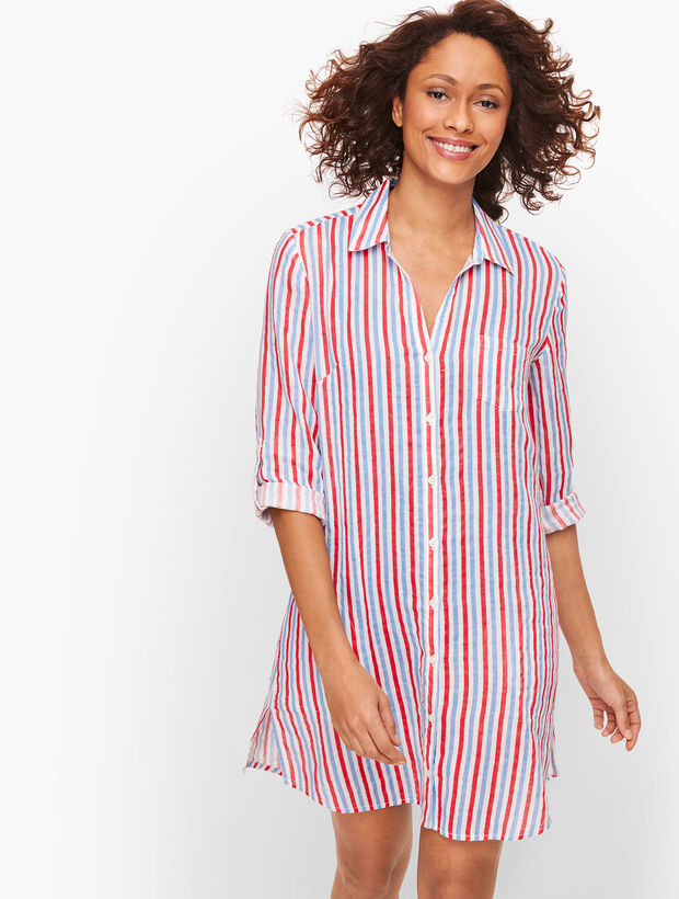 Crinkle Cotton Beach Shirt - Stripe