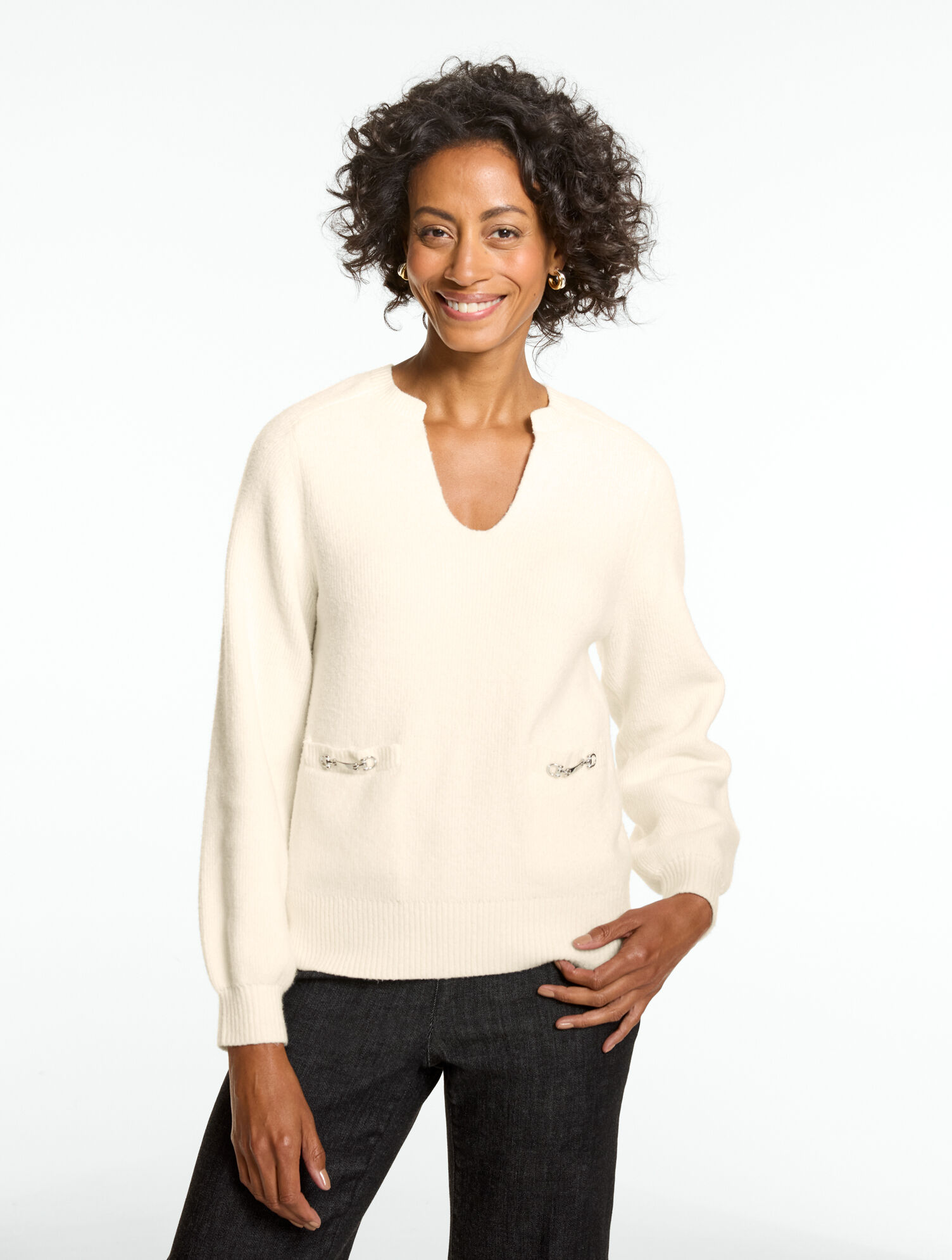 Horsebit Split Neck Sweater