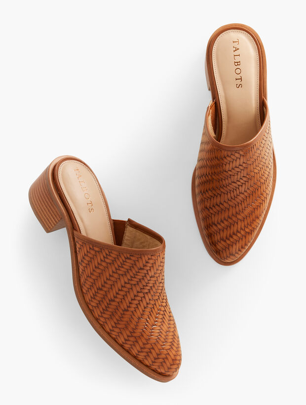 Maddie Woven Clog Mules - Embossed Leather
