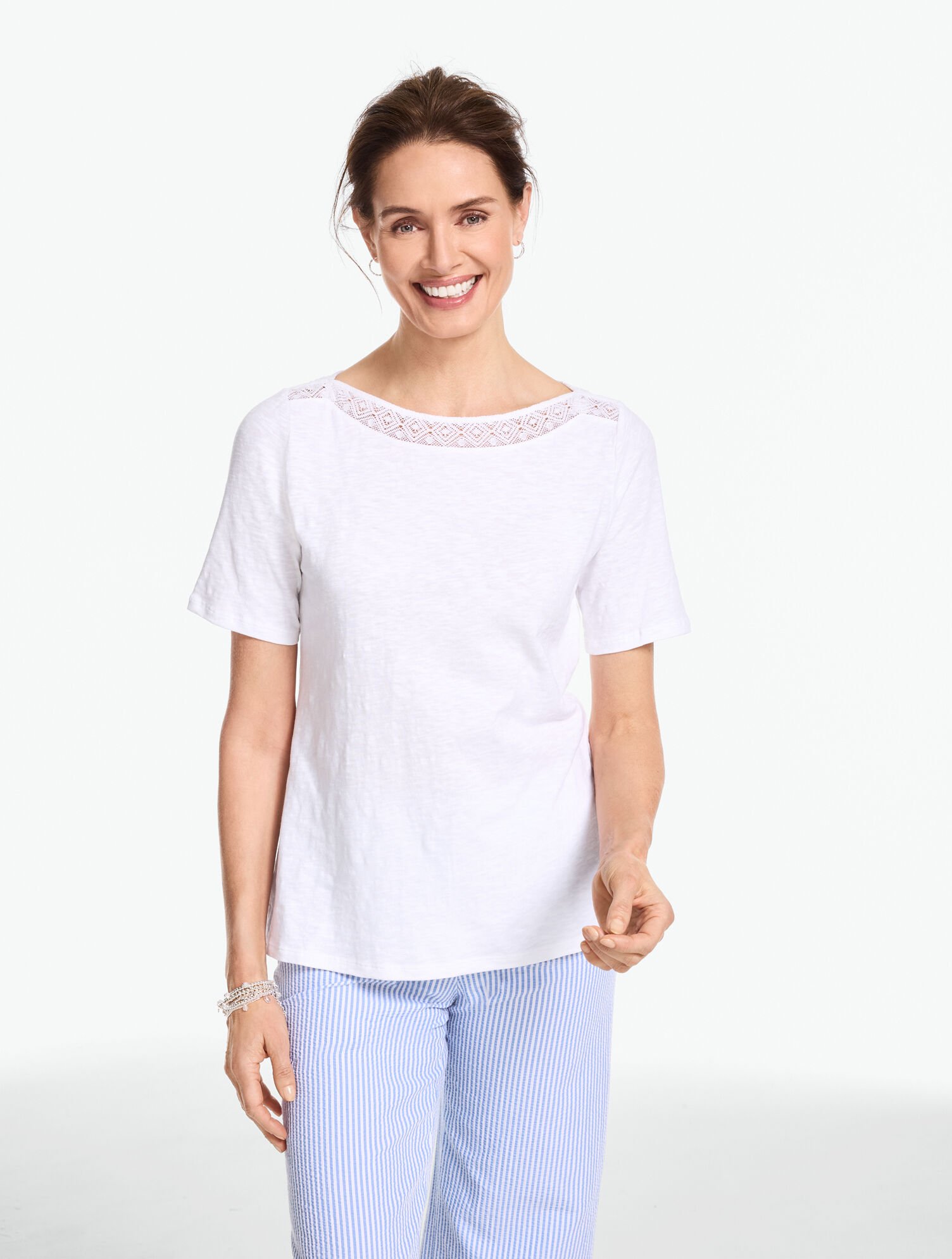Crochet Trim Bateau Neck Tee