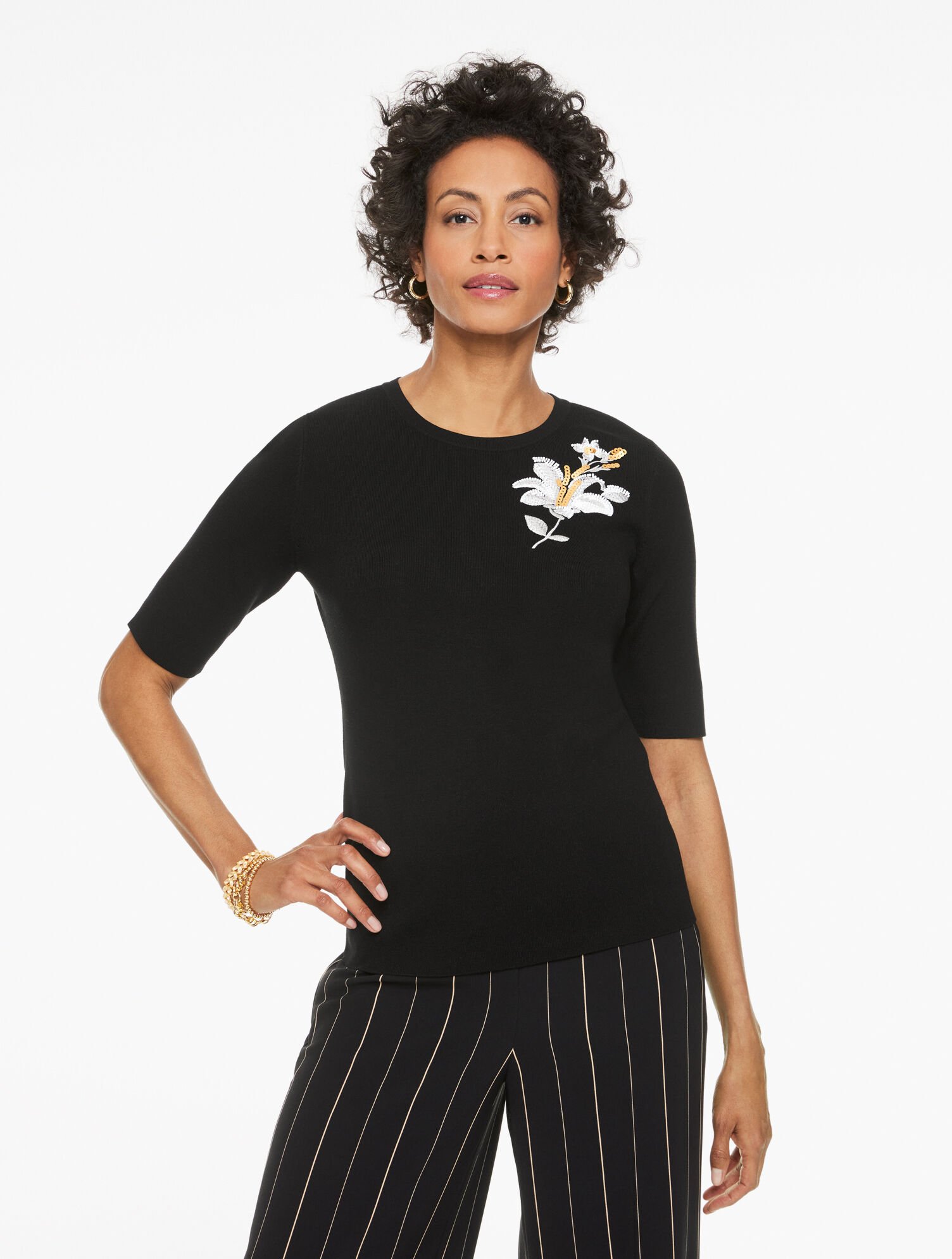 RSVP Embroidered Elbow Sleeve Sweater