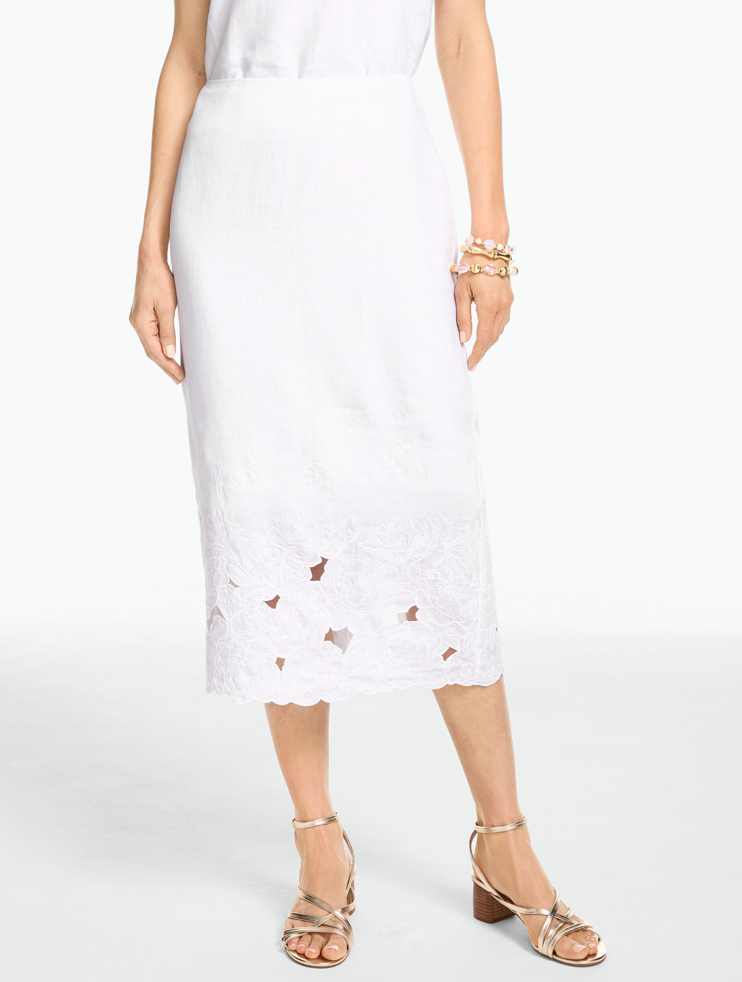 RSVP Floral Embroidered Linen Pencil Skirt