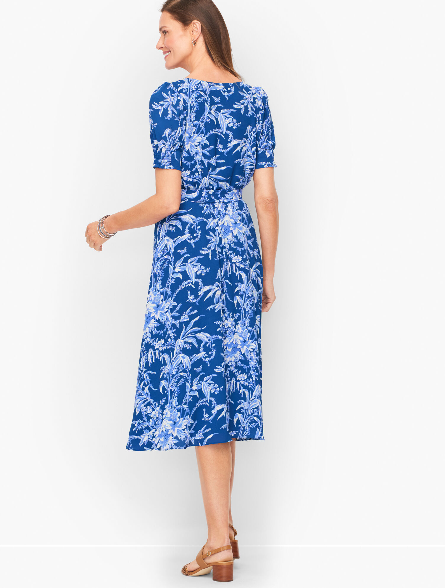 Etched Toile Belted Smocked Fit & Flare Dress | Talbots
