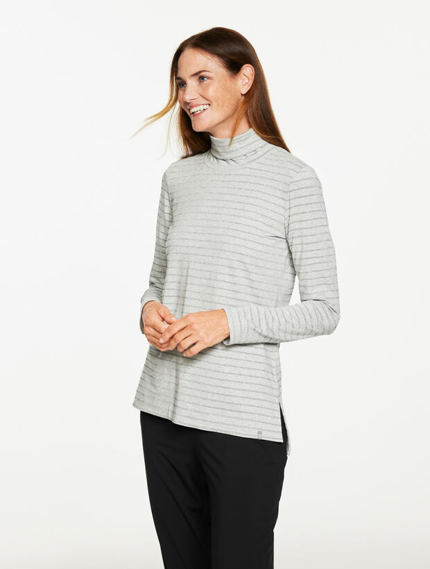 Supersoft Jersey Turtleneck Tee - Glitter Snow Stripe