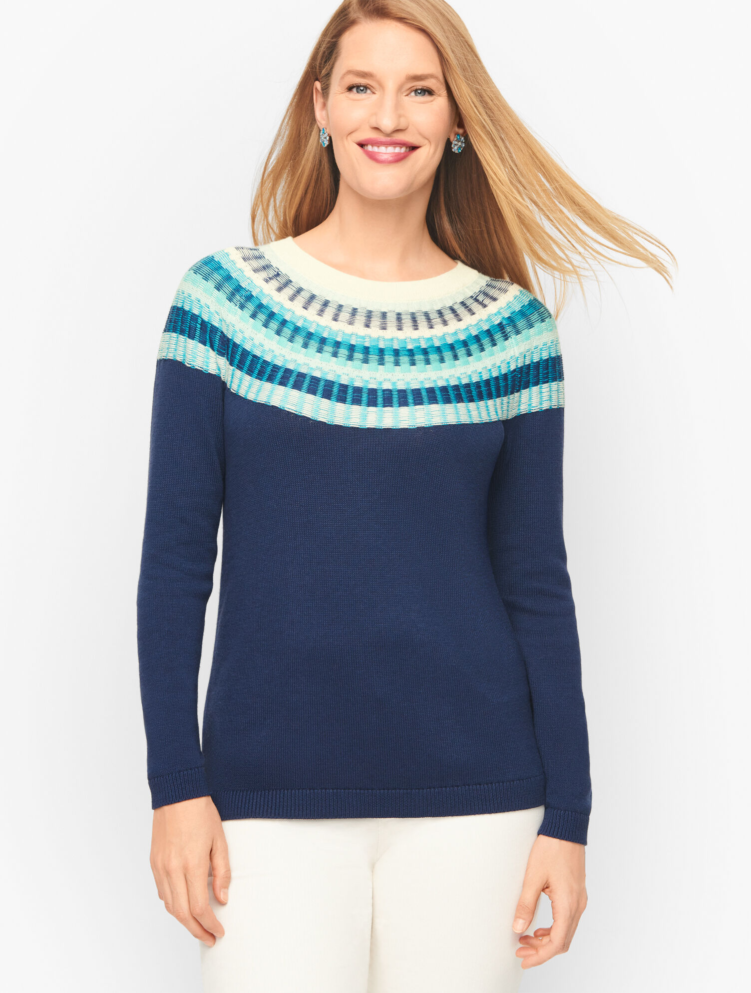 Rib Yoke Crewneck Sweater Talbots