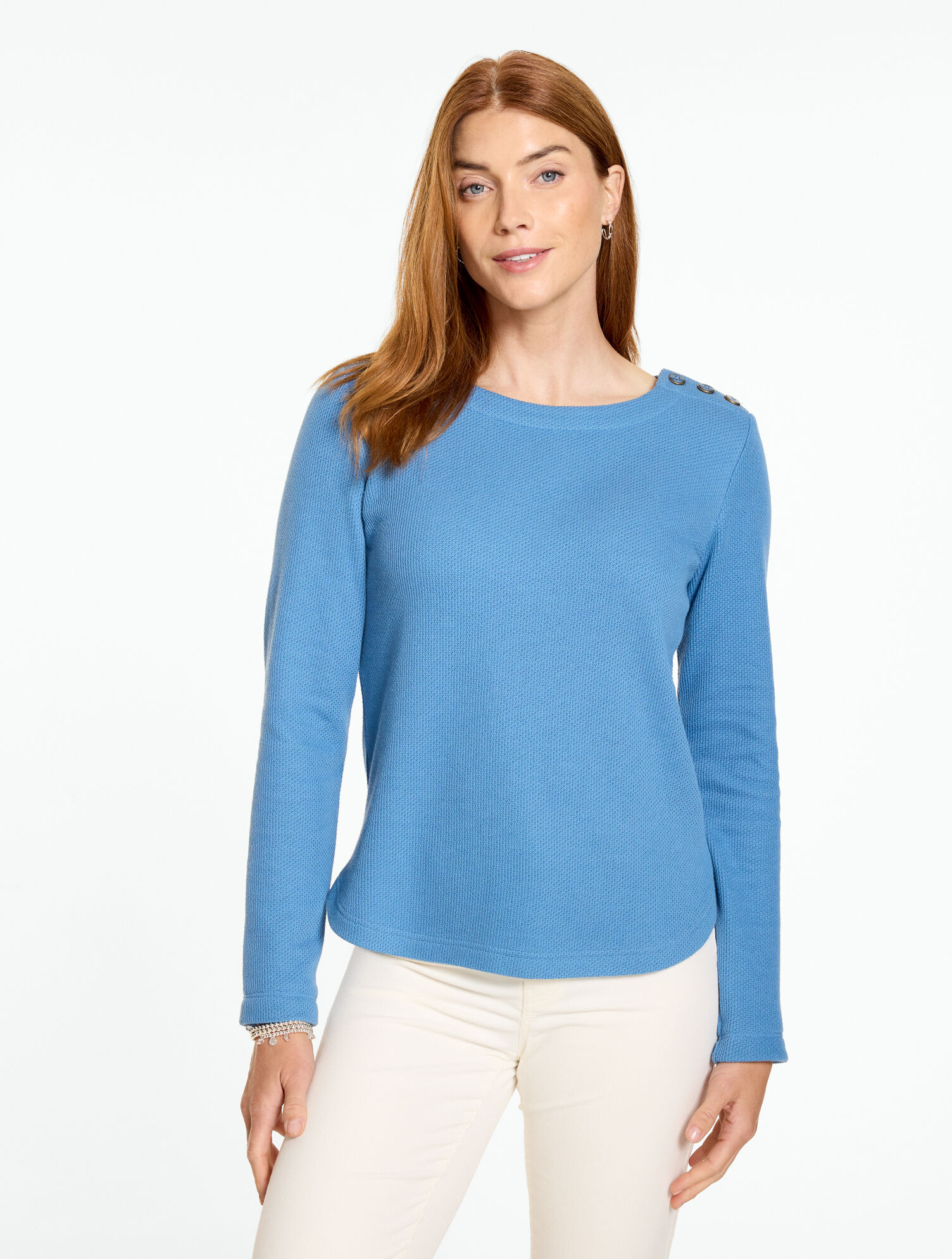 Button Shoulder Crewneck Pullover